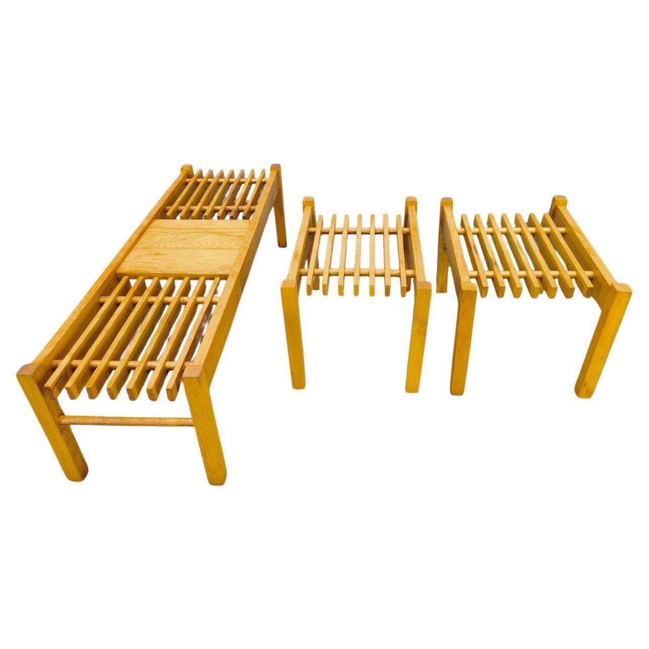 Set Of Three Mid Century Wooden Plant Stands, Czechoslovakia 1970s
