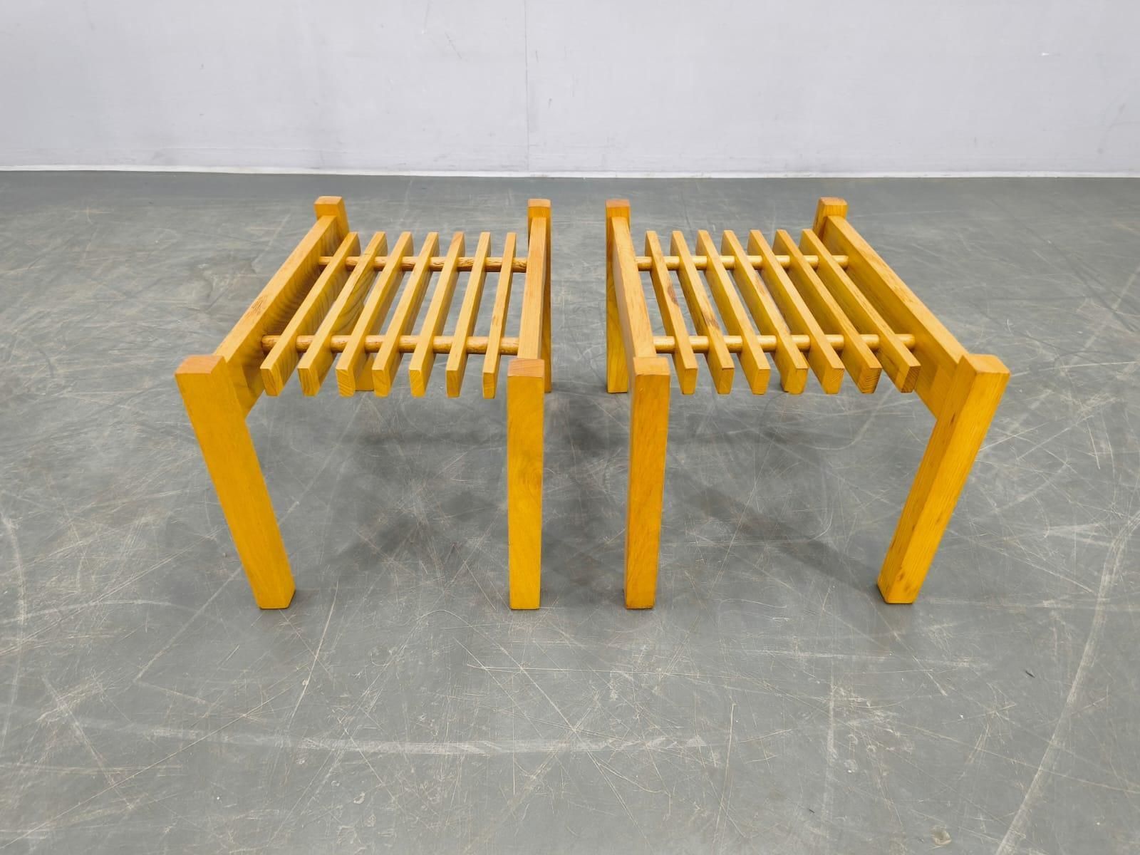Set Of Three Mid Century Wooden Plant Stands, Czechoslovakia 1970s photo vinterior