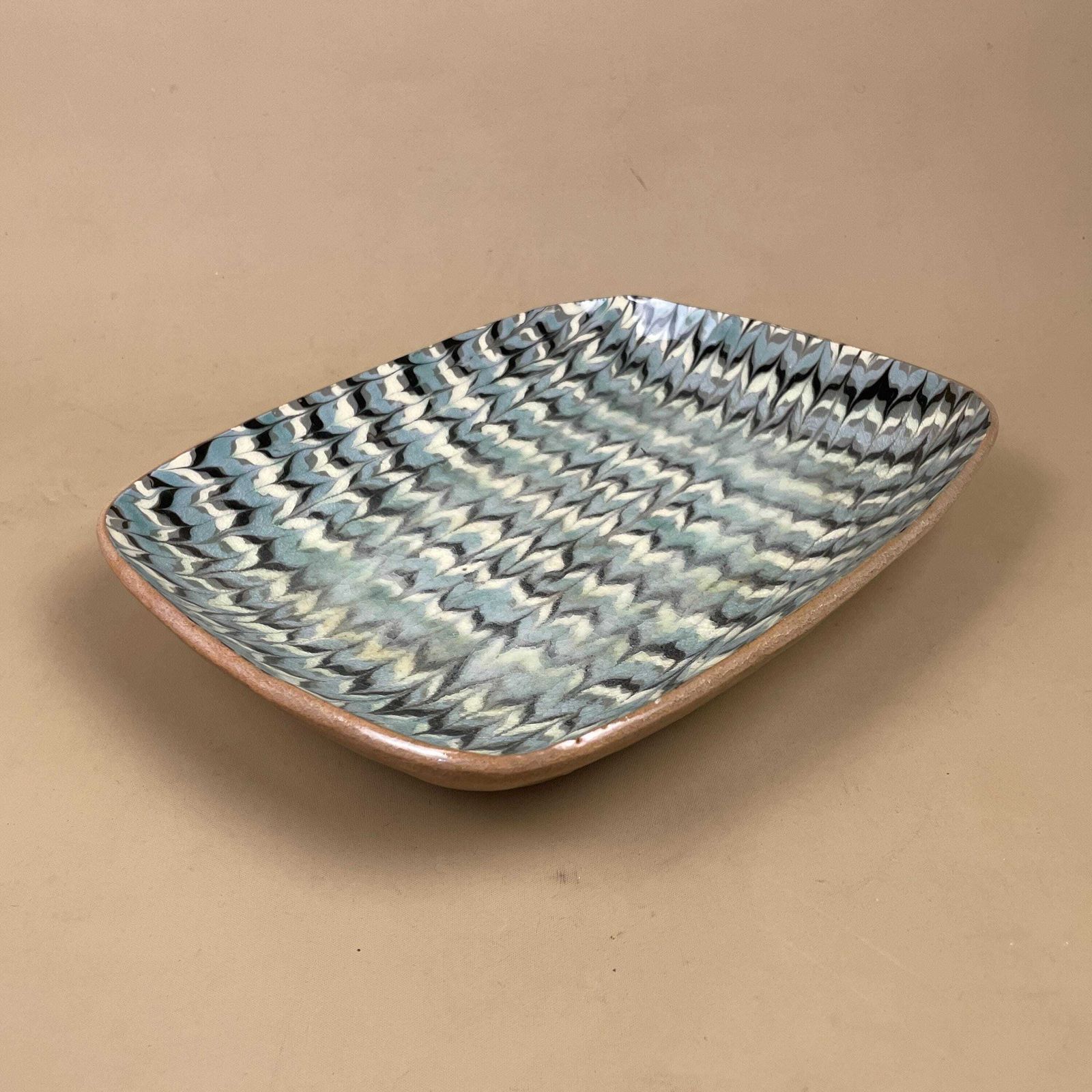 Handmade Marbled Clay Plate Dish Display Fruit Rectangle Studio Pottery Blue White Patterned Vintage Pattern Marble photo vintage