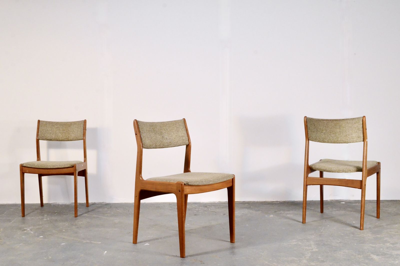 photo furniture Set Of 4 Midcentury Danish Teak And Wool Chairs.