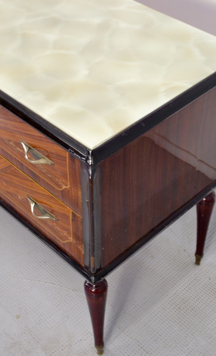 Midcentury Italian Sideboard / Dresser In Walnut And Brass. Vintage Modern photo furniture