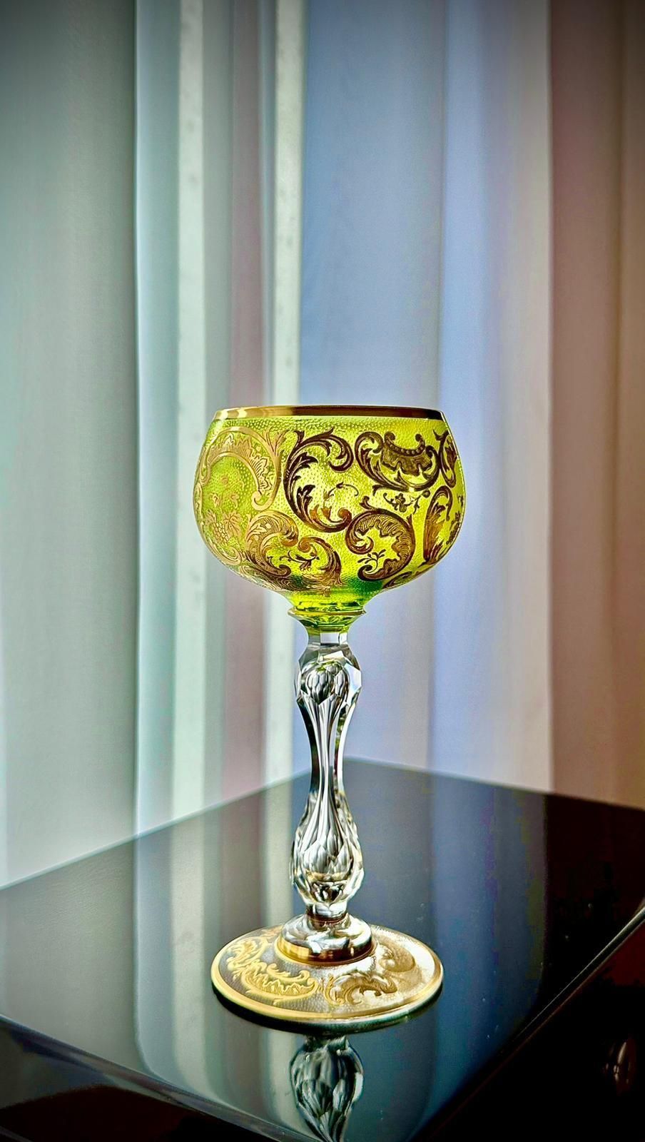 Set Of 6 Antique Gilded Roemer Wine Glasses, 19th Century photo buy