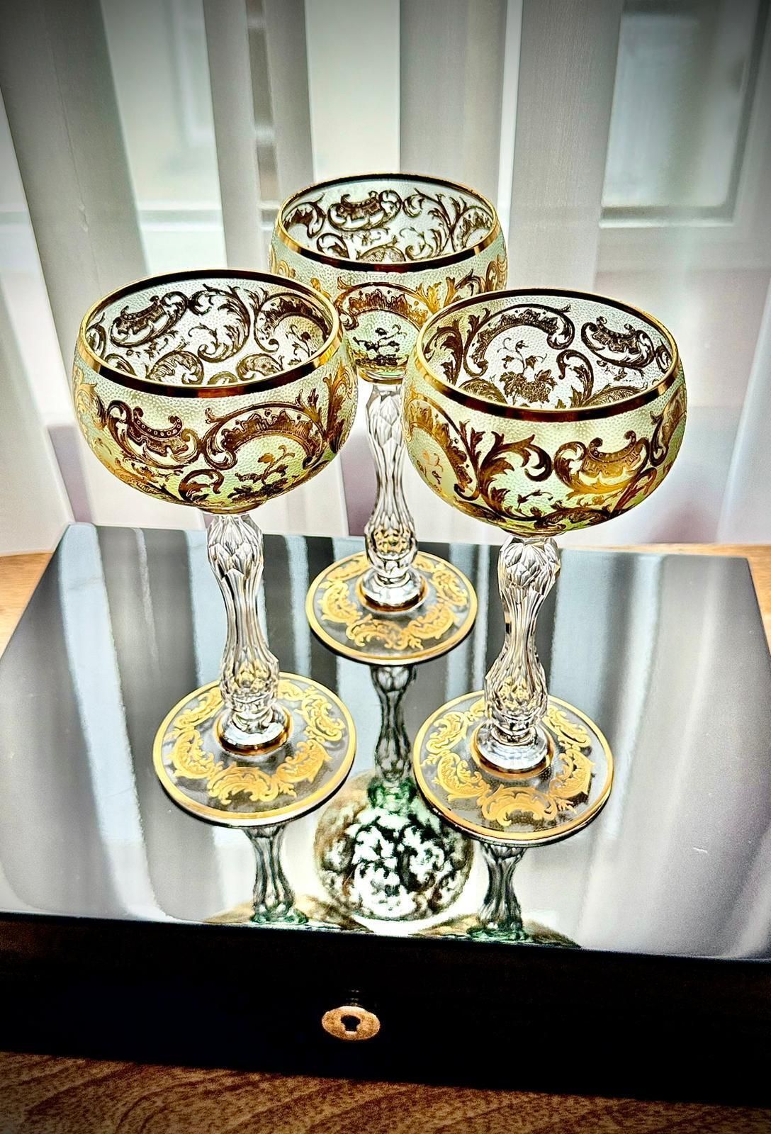 Set Of 6 Antique Gilded Roemer Wine Glasses, 19th Century photo vintage