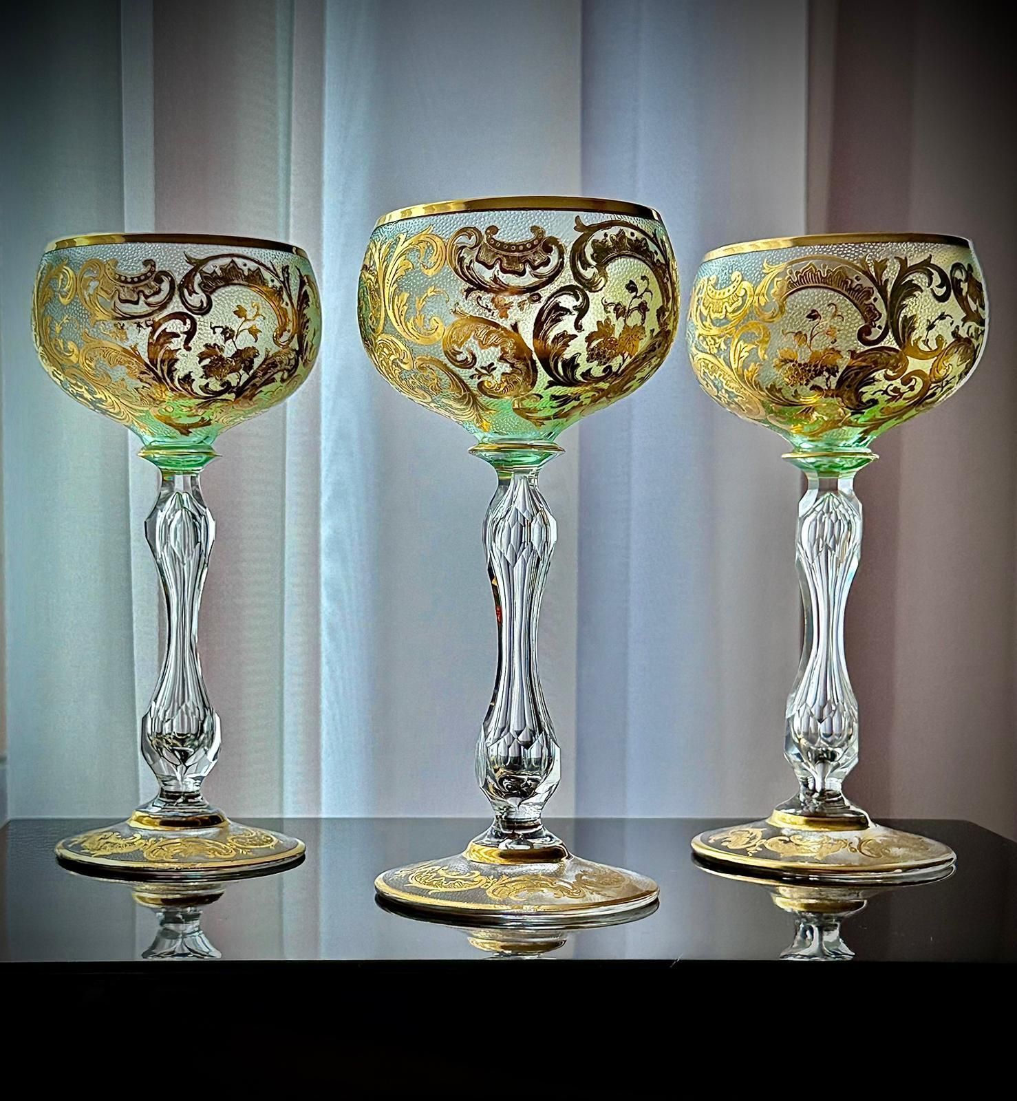 Home Decor Set Of 6 Antique Gilded Roemer Wine Glasses, 19th Century photo