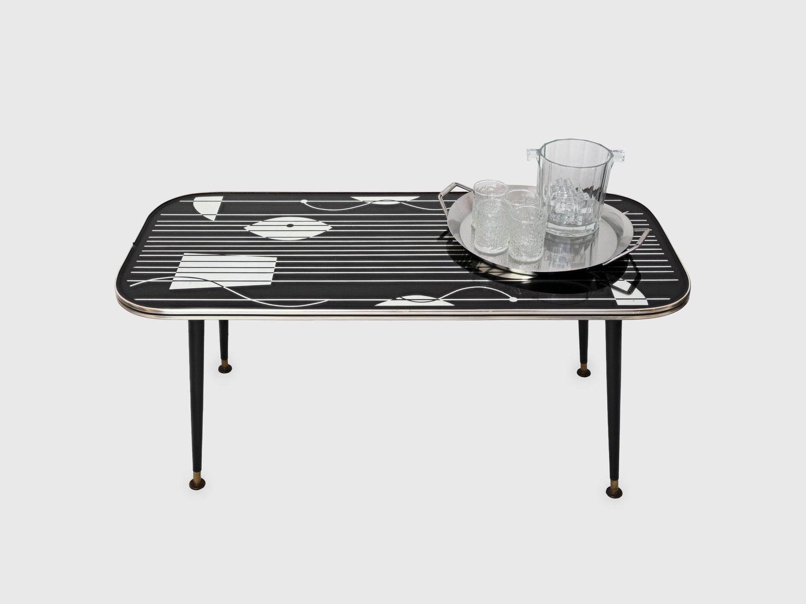 photo furniture Vintage Coffee Occasional Table Black Silver Design 1950s Mid Century Home Decor