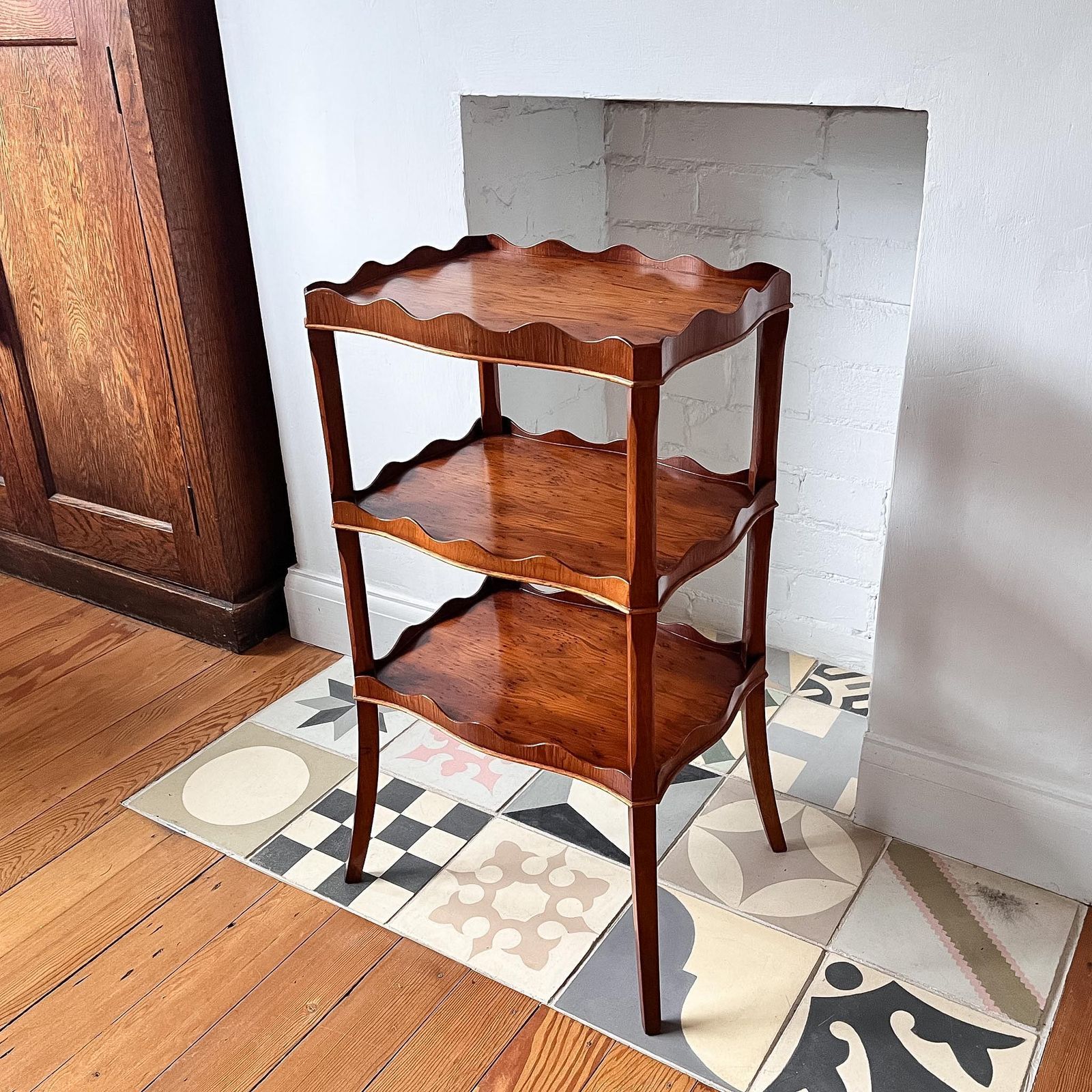 Vintage Scalloped Three Tier Reprodux Etagere photo for sale