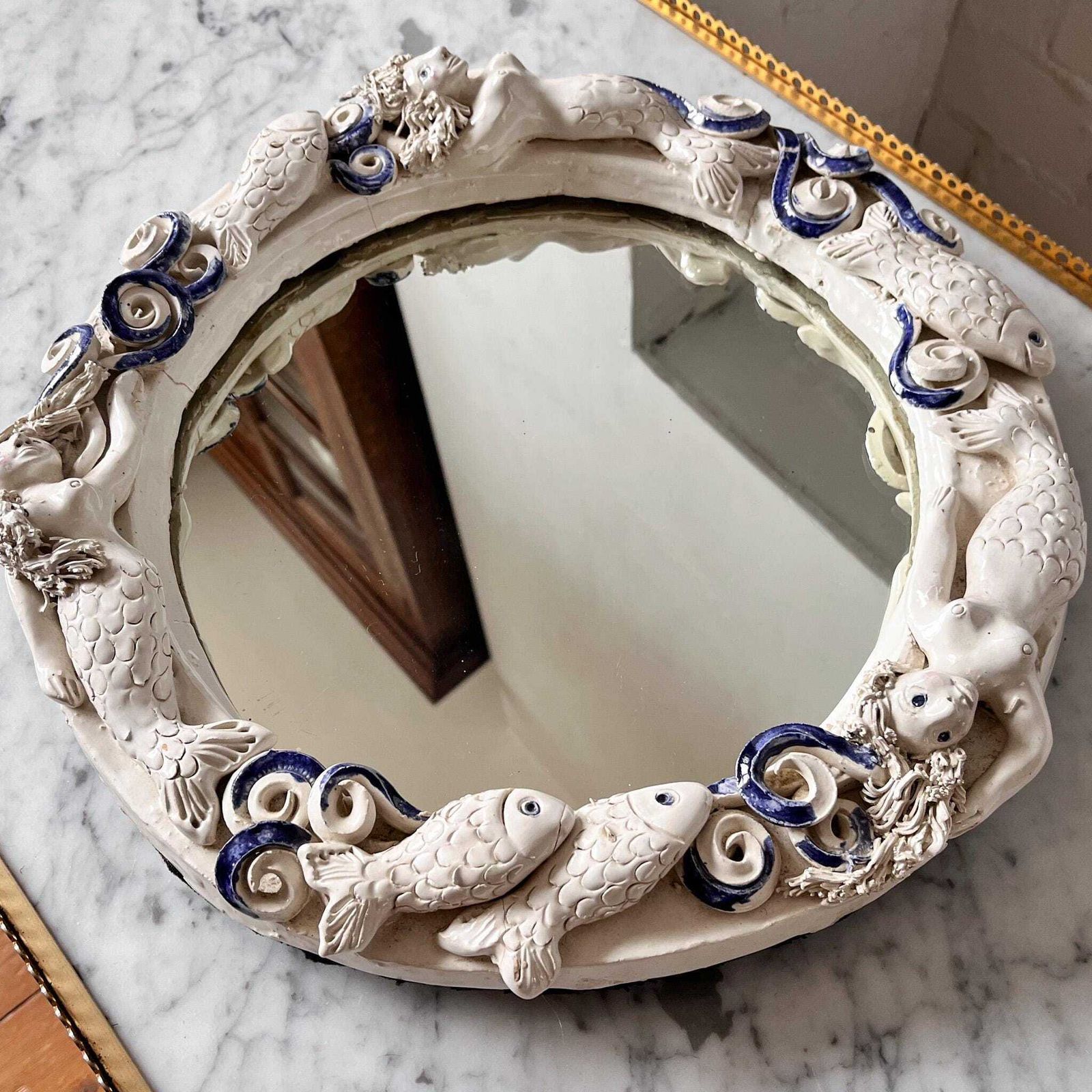 Ceramic Mermaid Mirror By Artist Sylvie Aurore Nisbet photo for sale