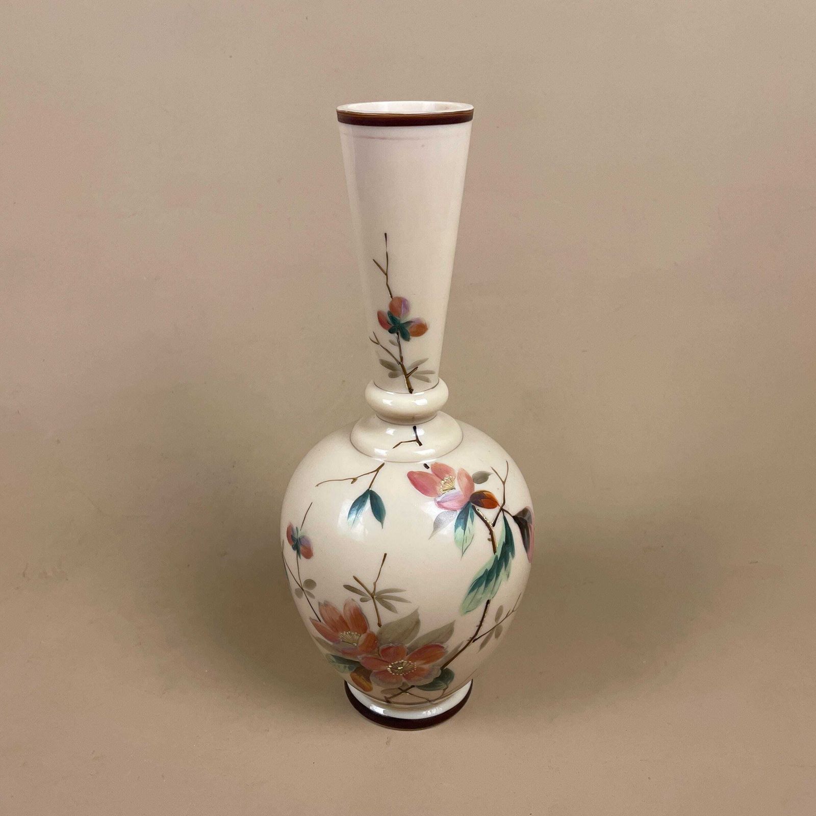 Oriental Antique Decorative Vase Ceramic Pink Pot Japanese Vintage Display Hand Painted Asian Old Floral Flowers Bulbous Delicate