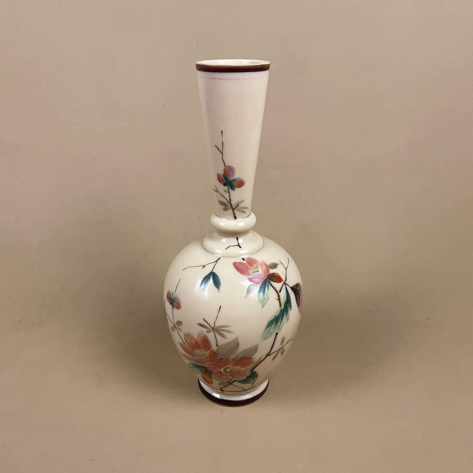 Oriental Antique Decorative Vase Ceramic Pink Pot Japanese Vintage Display Hand Painted Asian Old Floral Flowers Bulbous Delicate photo furniture