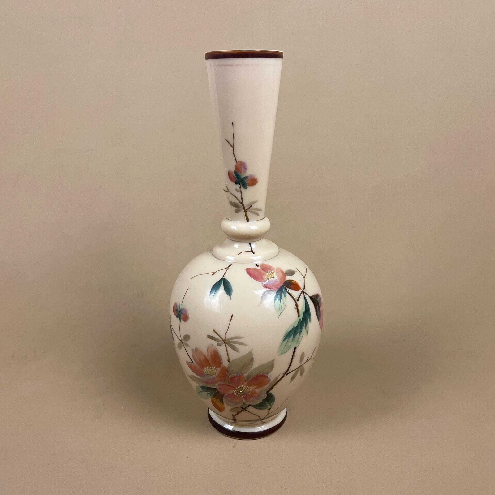 Oriental Antique Decorative Vase Ceramic Pink Pot Japanese Vintage Display Hand Painted Asian Old Floral Flowers Bulbous Delicate photo for sale