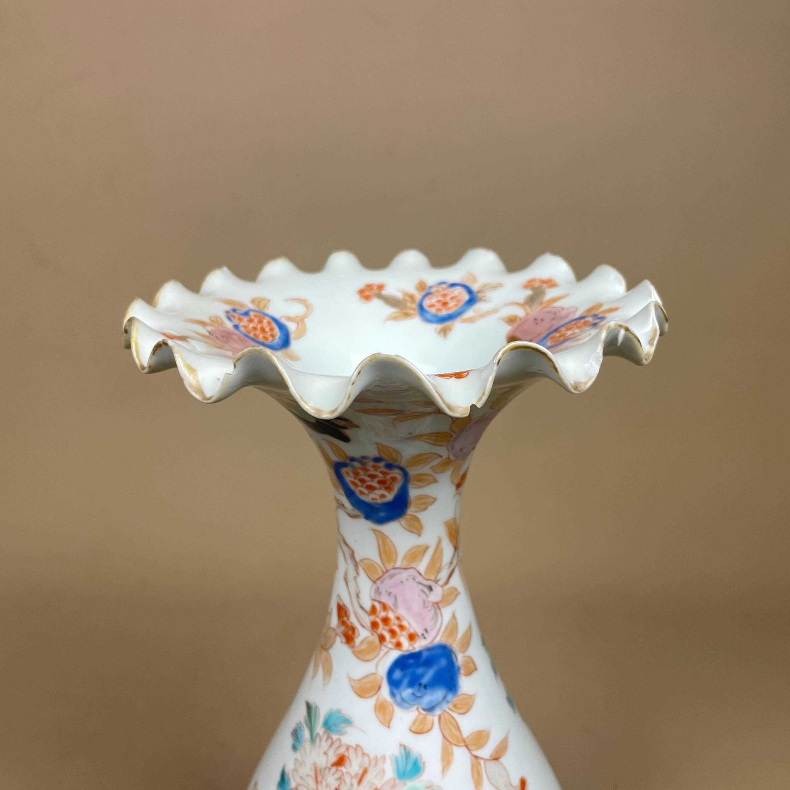Oriental Antique Decorative Vase Ceramic White Pot Japanese Vintage Display Hand Painted Asian Old Floral Flowers Delicate Frilly Scalloped photo Home Decor