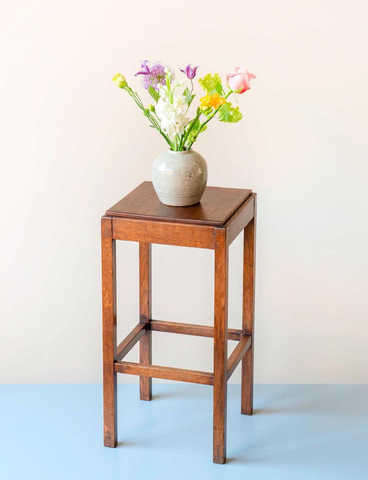 Art Deco Side Table   Solid Oak Square Plant Stand Stool   Dutch Accent Table photo Furniture