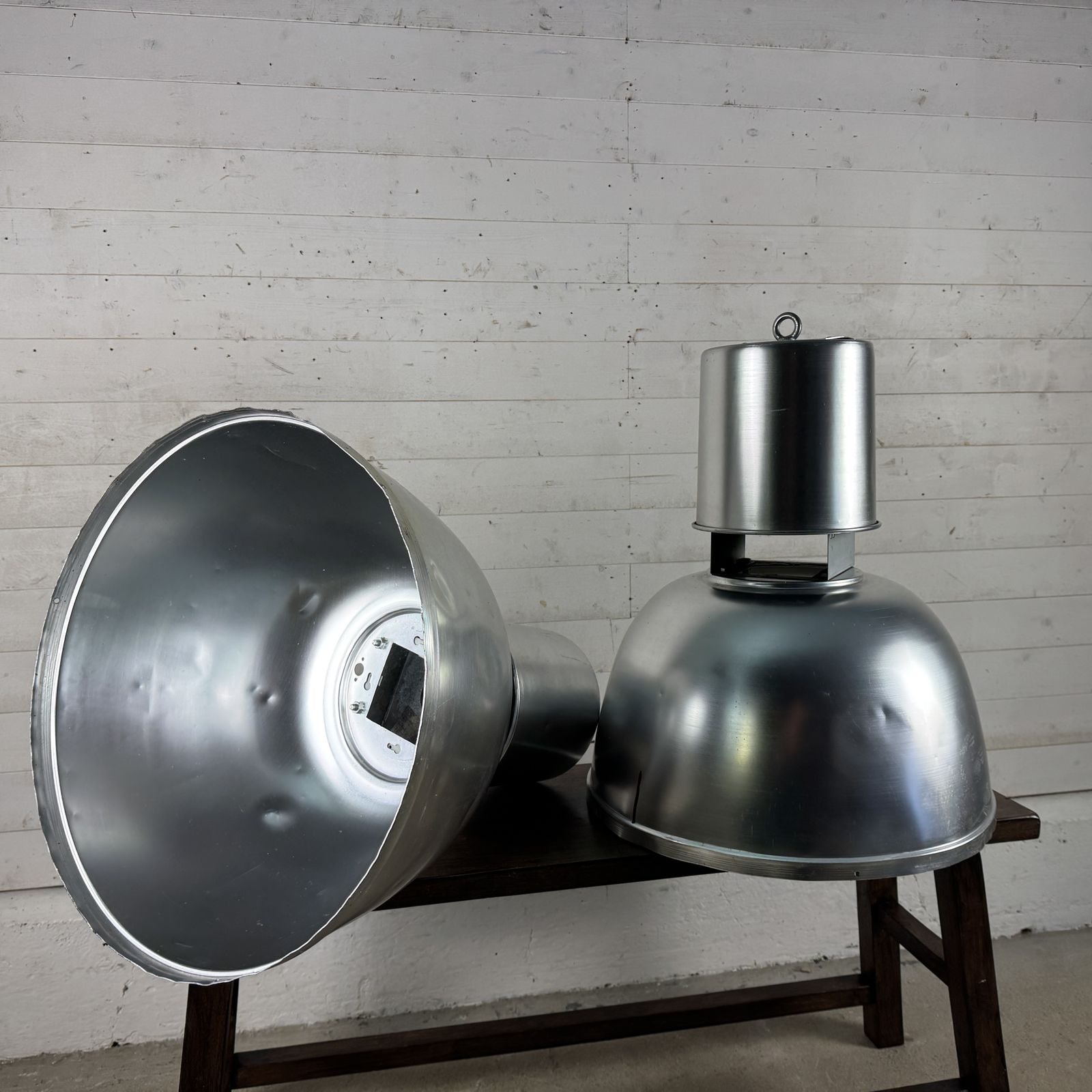 Pair Of Large Vintage Industrial Aluminium Light Shades photo buy