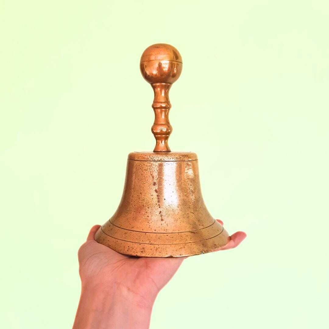 Antique Large Victorian Solid Brass School's Master Hand Bell 8.2'' Tall photo buy