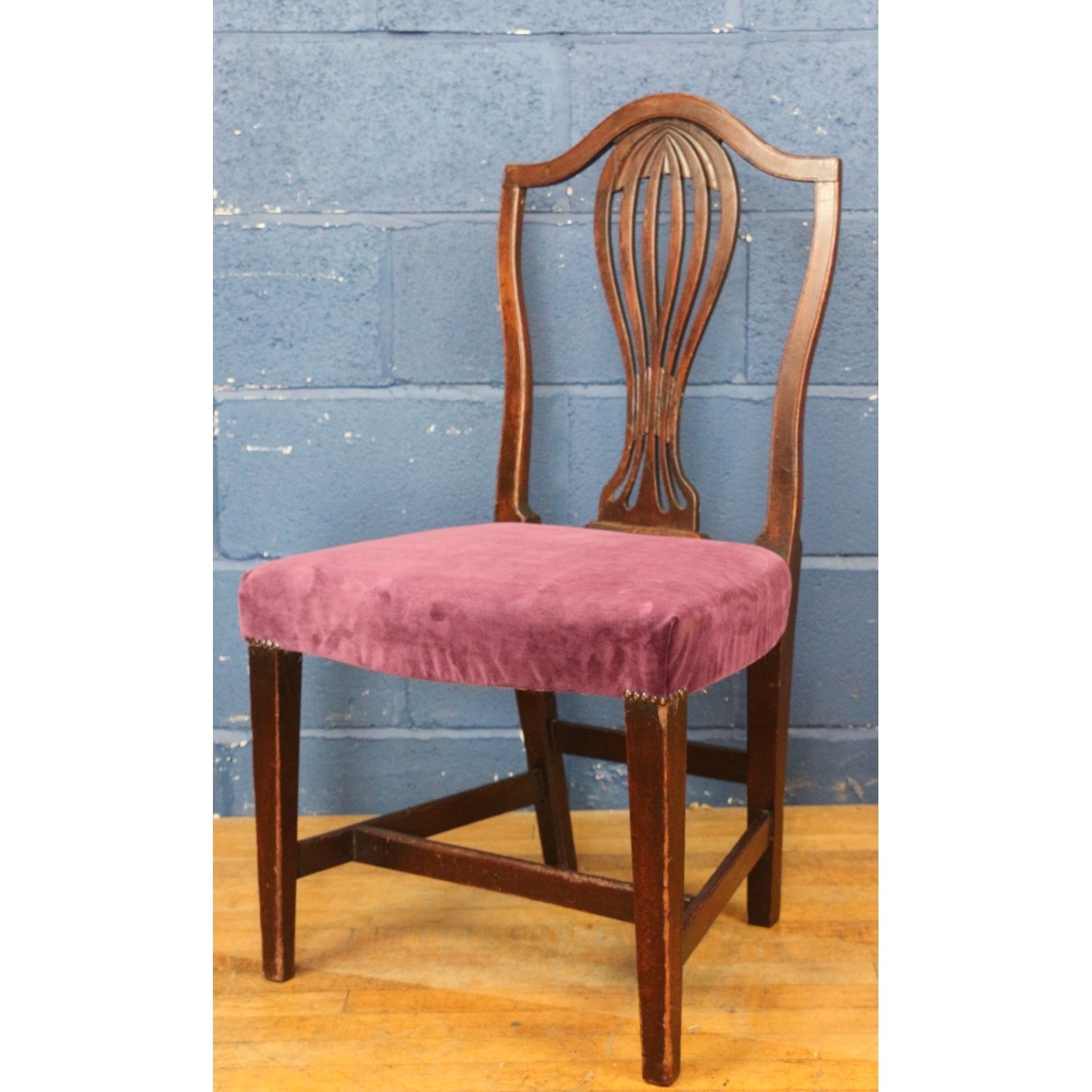 A Georgian Mahogany Hepplewhite Style Dining Chair Purple Velvet