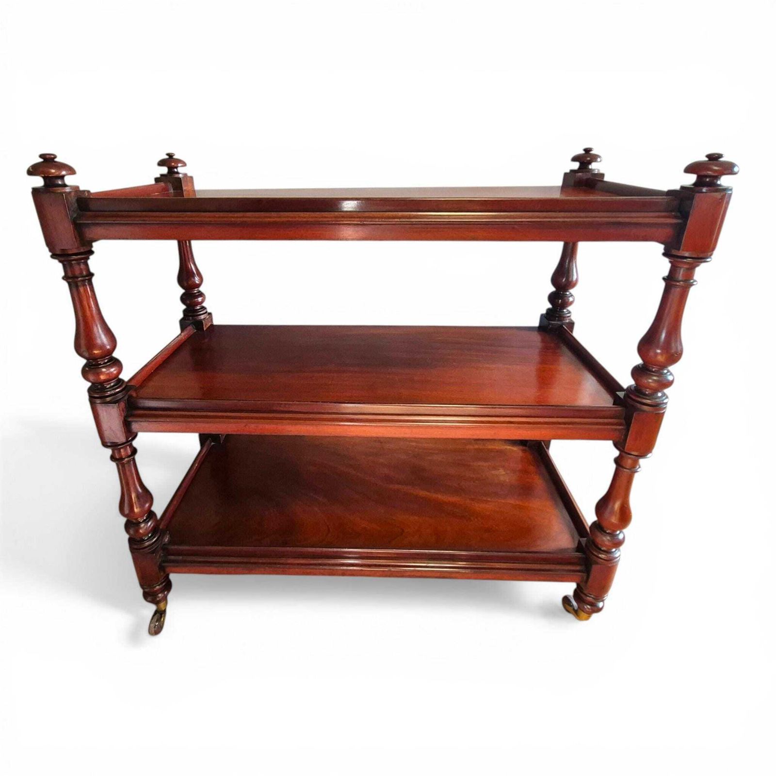 Furniture Antique Victorian Mahogany Dumb Waiter C1860 3 Tier Server Trolley Buffet Brass Porcelain Castors photo