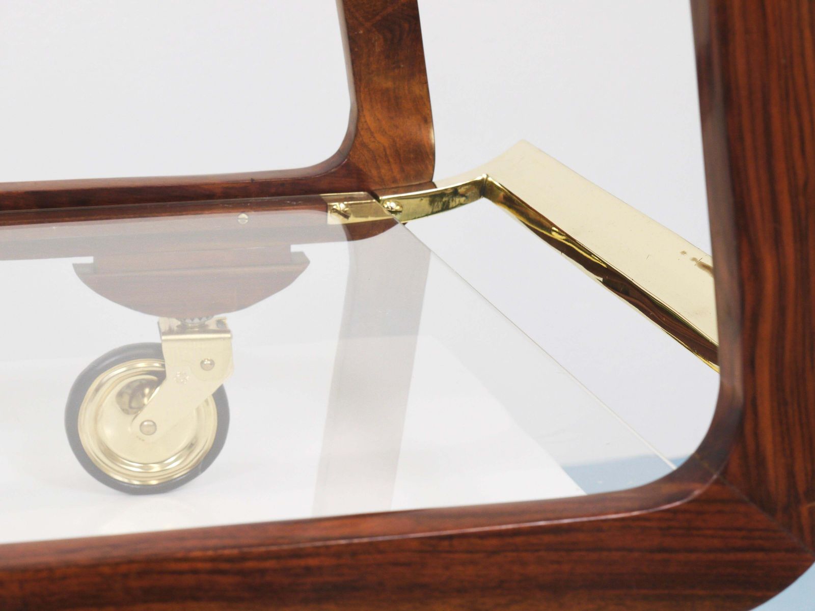 Furniture Mid Century Walnut Brass Bar Cart Serving Trolley, 1950s, Oswald Haerdtl Attr. photo