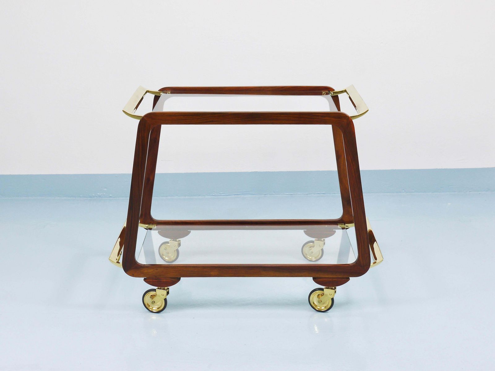 5984.0 Mid Century Walnut Brass Bar Cart Serving Trolley, 1950s, Oswald Haerdtl Attr. photo