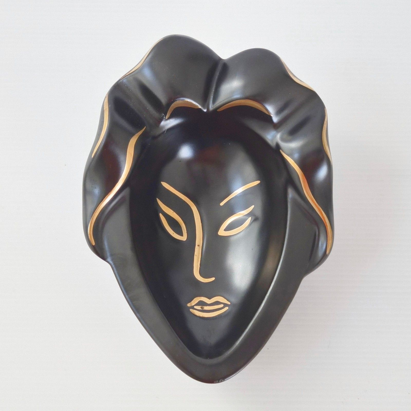 Vintage 1950s Irisese Black Ceramic Ashtray Dlg Capron Jouve 50s Rockabilly