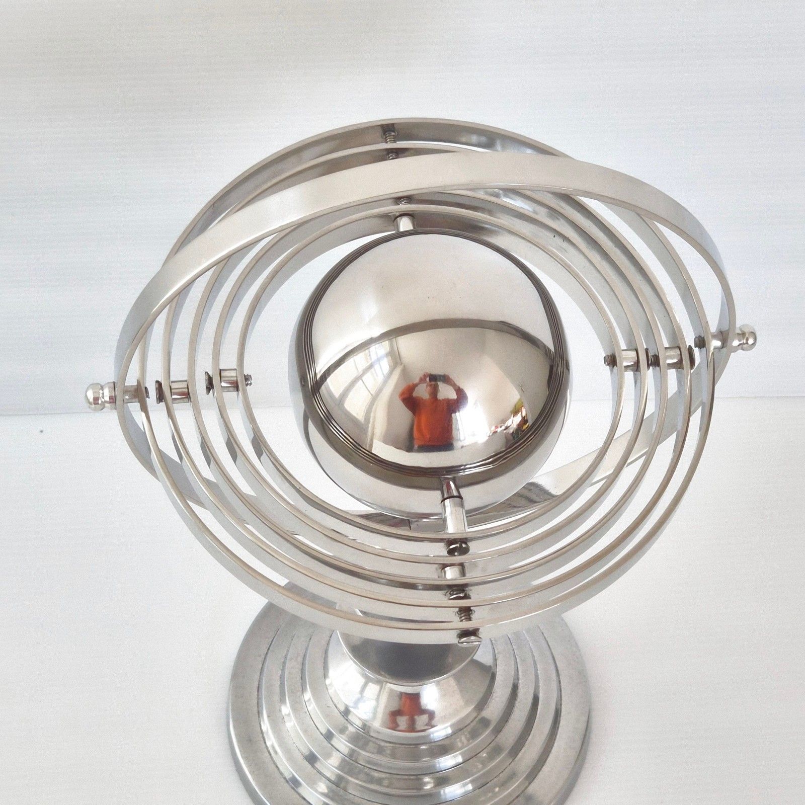 Vintage 1970s Sphere Armillary Globe 70s Chrome Steel Table Furniture photo vinterior