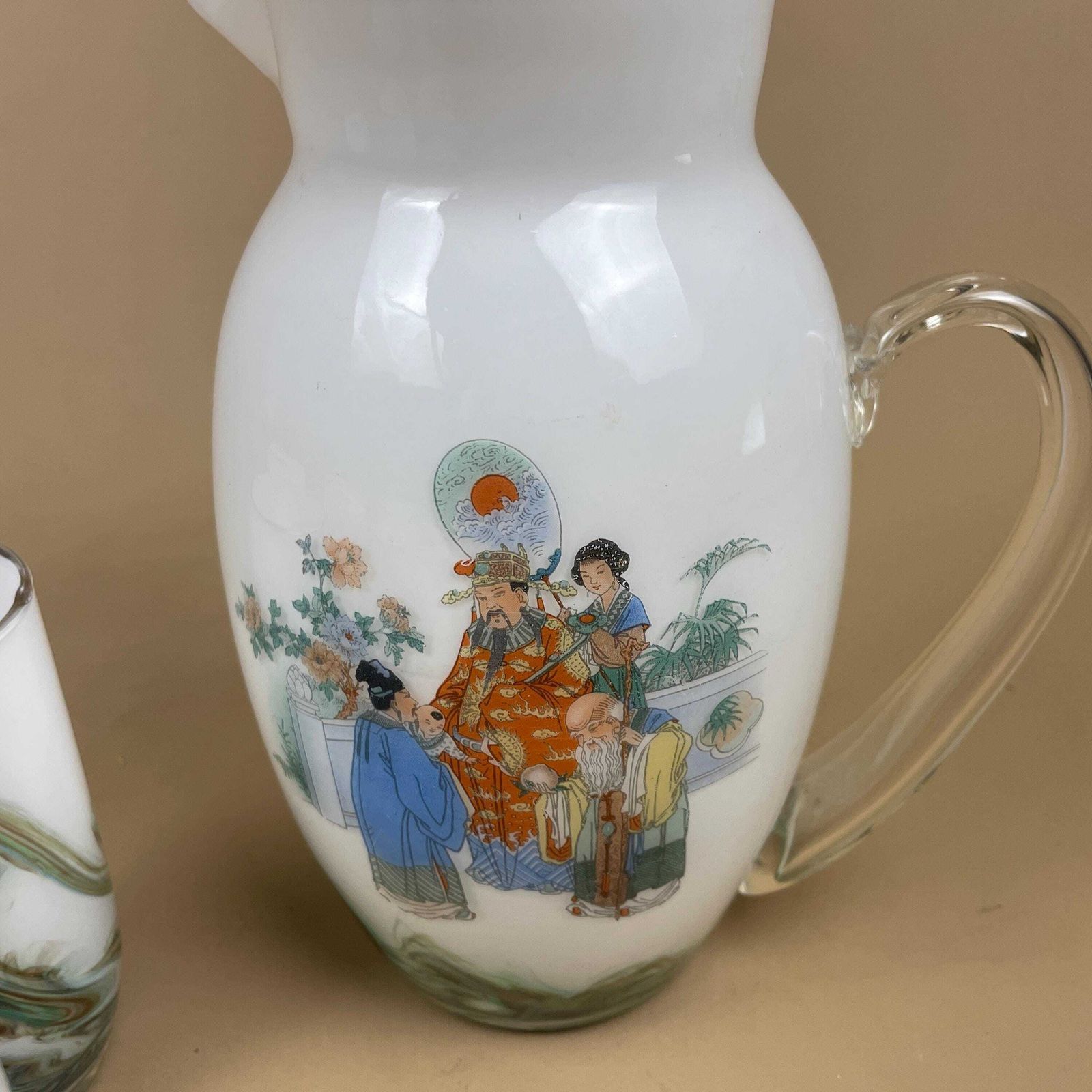 Dalian Snowflake White Transfer Pitcher Jug And Tumblers Figurative Oriental Chinese 5 Glasses & 1 Jug Drinkware Glass photo Home Decor
