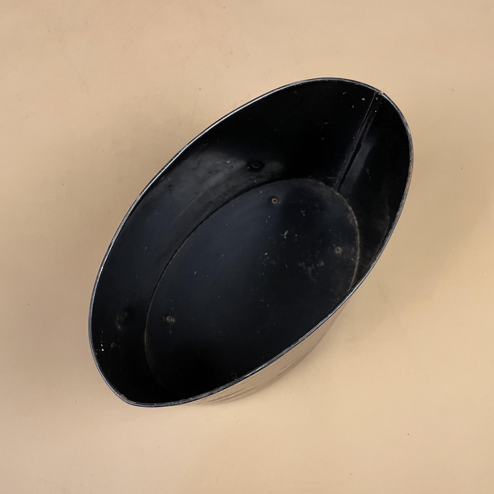 photo furniture Oriental Style Black Tin Planter Oval Footed Chinoiserie Landscape Scene Decorative Container Made In Britain
