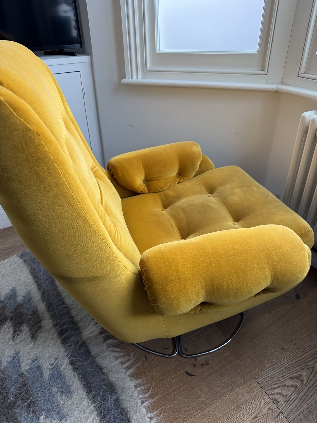 Vintage Swivel Armchair 1970’s Mustard Yellow Velvet photo for sale