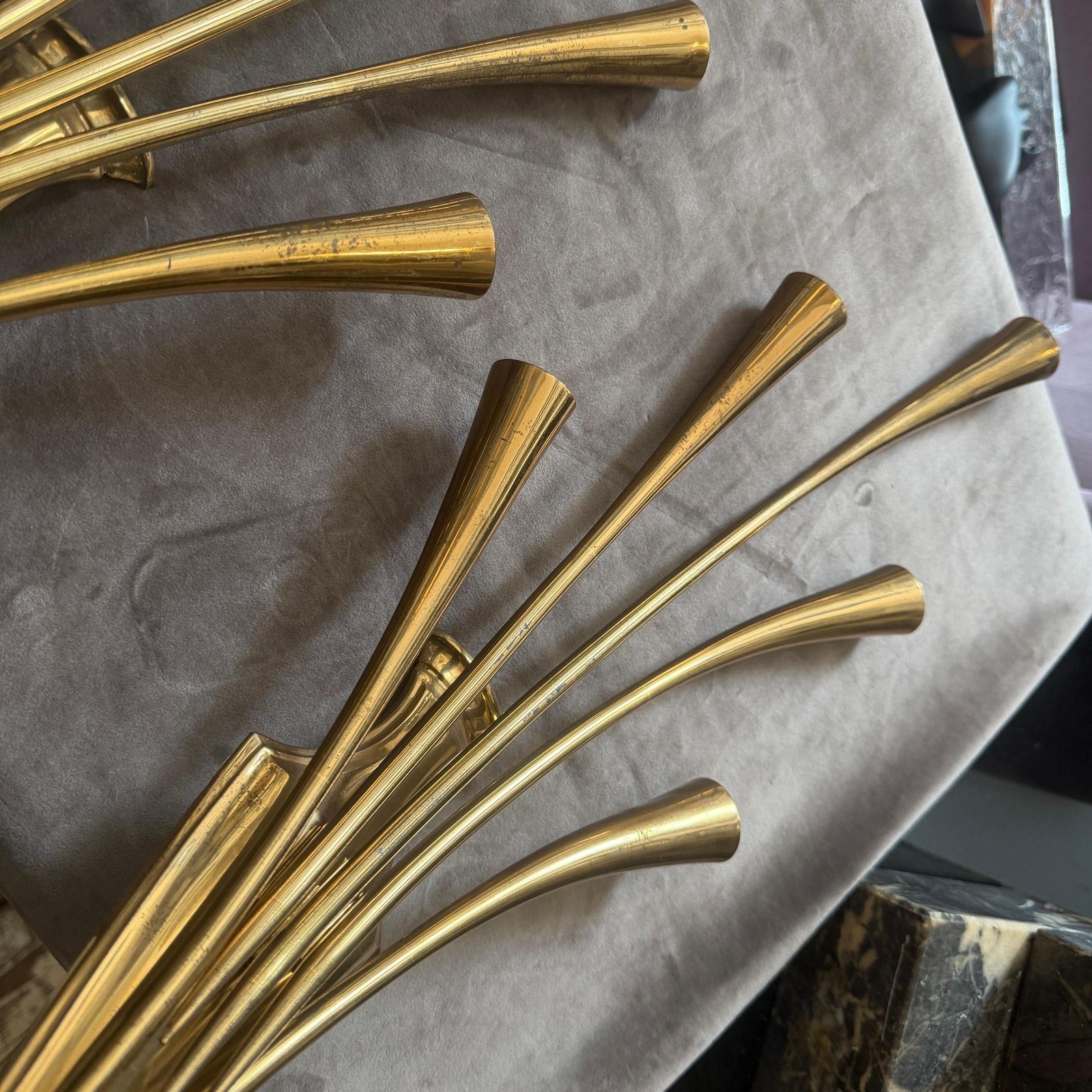 Two 1950 Mid Century Modern Brass Wall Sconces By Oscar Torlasco For Lumi Milano photo vintage