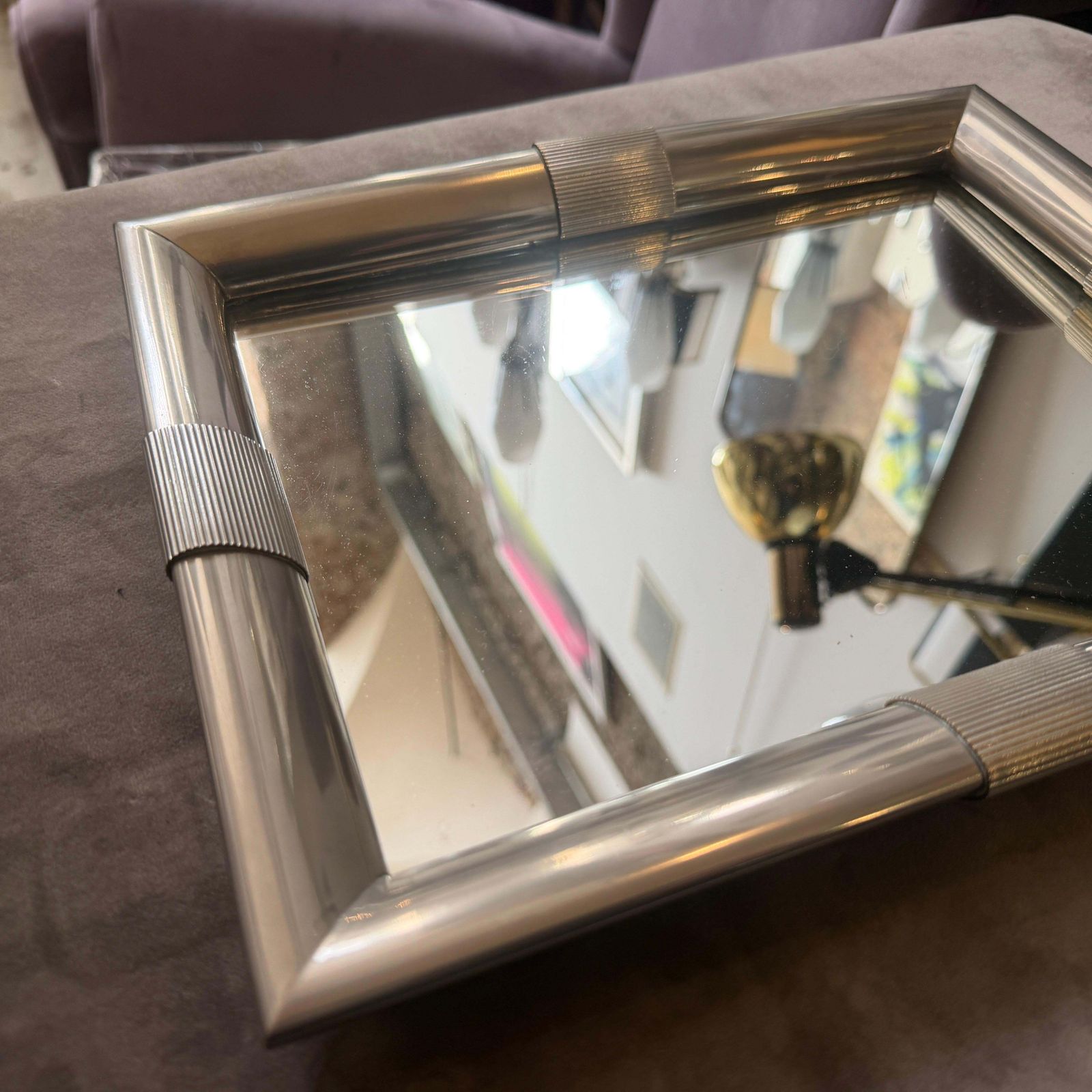1970s Mid Century Modern Silver Plated And Mirrored Glass Tray By Tommaso Barbi photo furniture