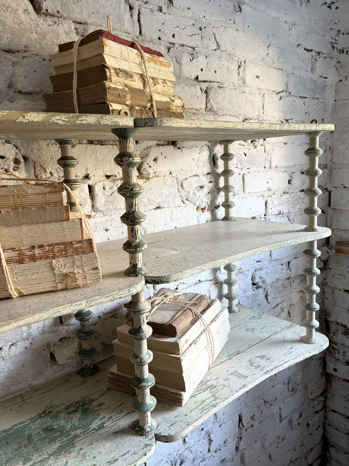 Large French Cotton Reel Shelves photo for sale