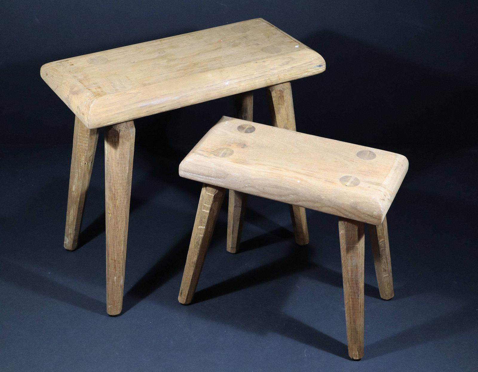 French Primitive Wooden Stool Set Of 2 In Brutalist Design photo Furniture