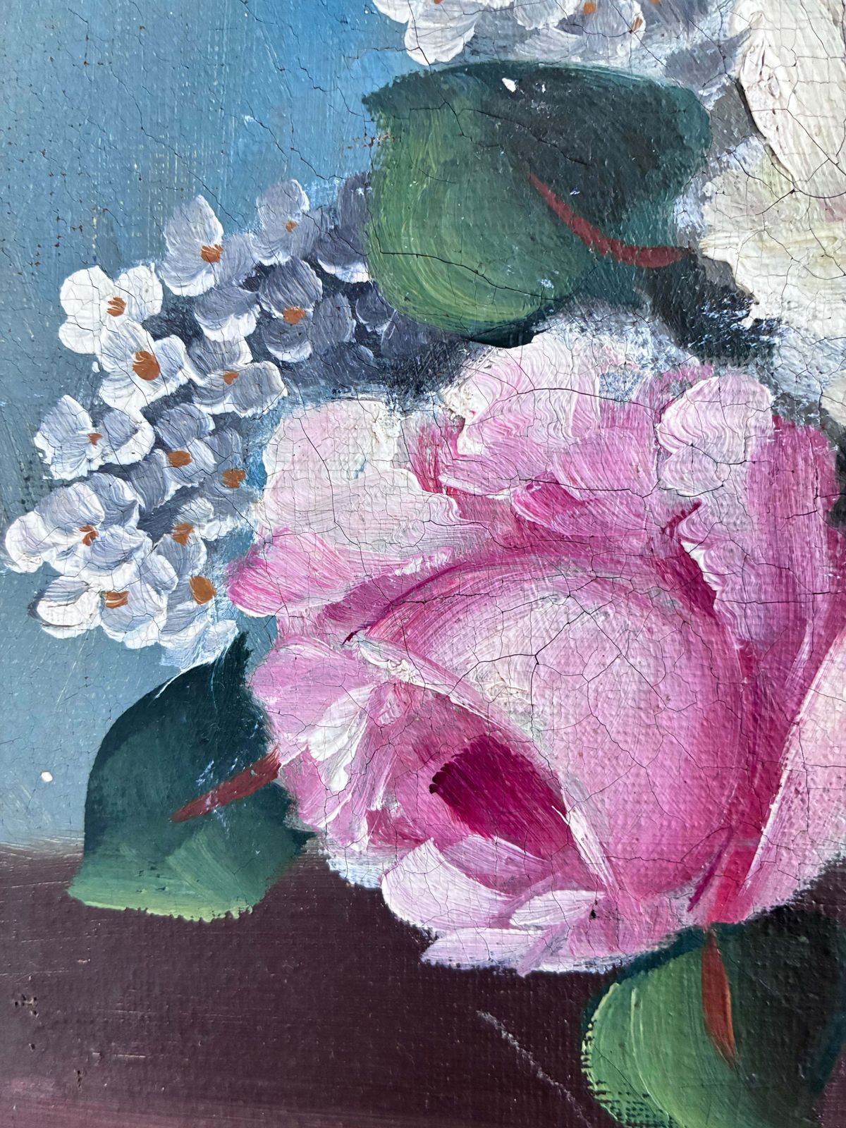Vintage Original Flower Still Life Oil Painting, Ca. 1960 photo vinterior