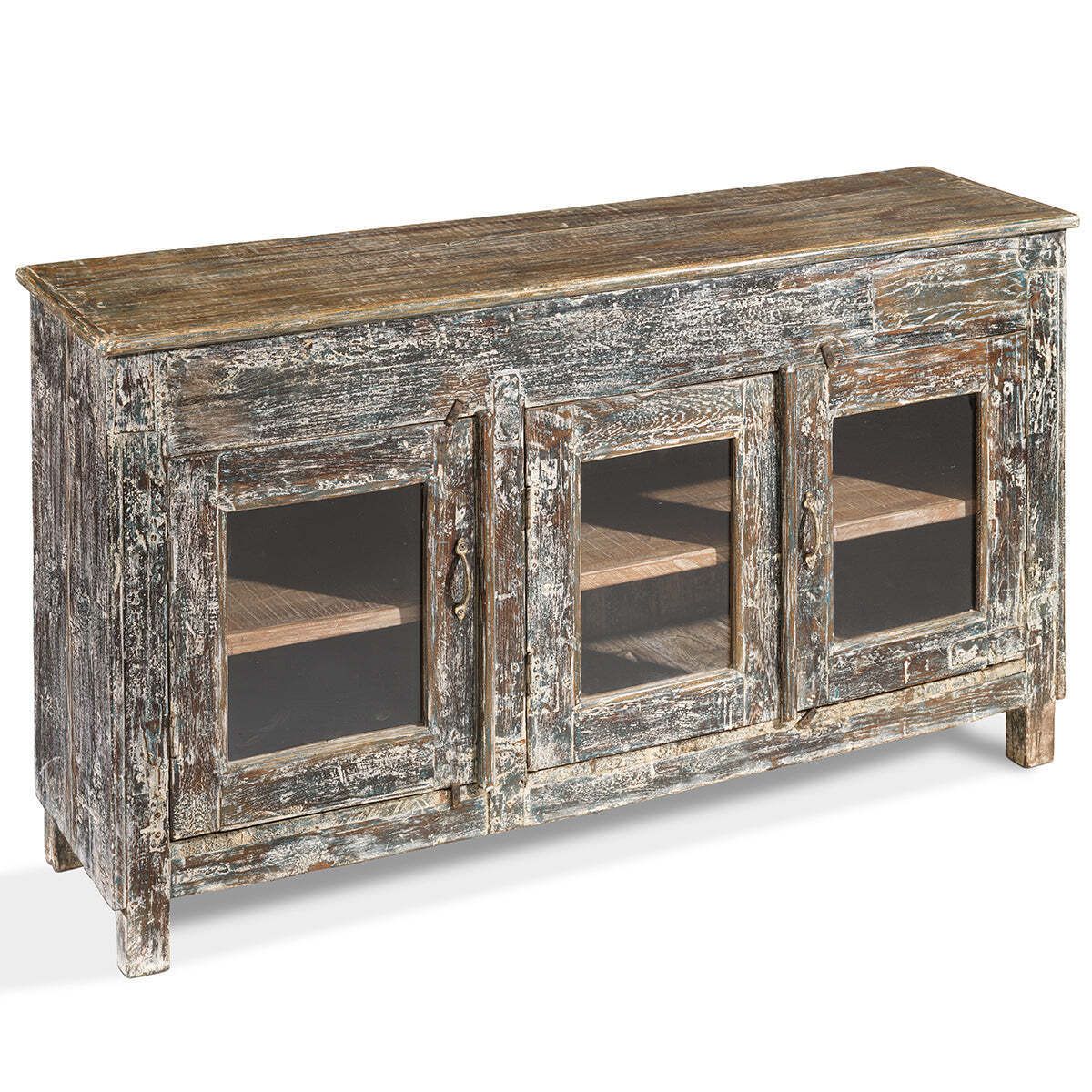 Vintage Indian Sideboard With Glass Panelled Doors