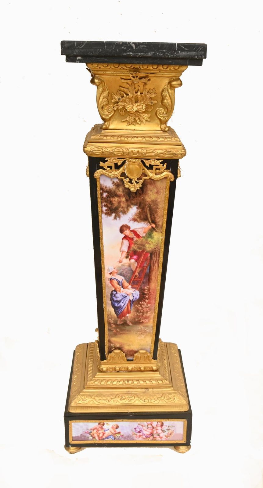 Pair French Pedestals Stands Gilt Bronze Porcelain Louis XVI photo 2850.0