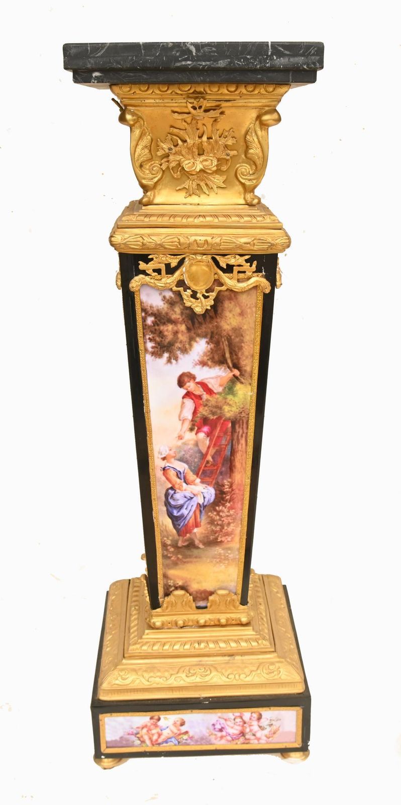 photo furniture Pair French Pedestals Stands Gilt Bronze Porcelain Louis XVI