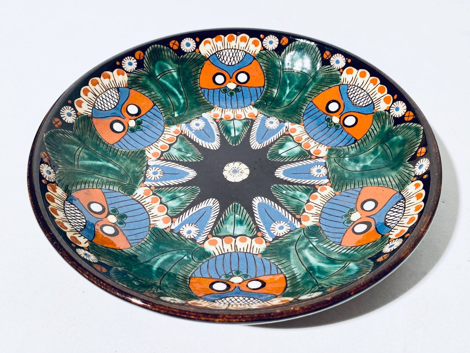 Rudolf Howald Töpferei Heimberg Round Ceramic Wall Plate Abstact Bird Motif / Vintage Decoration 60/70s Switzerland photo furniture