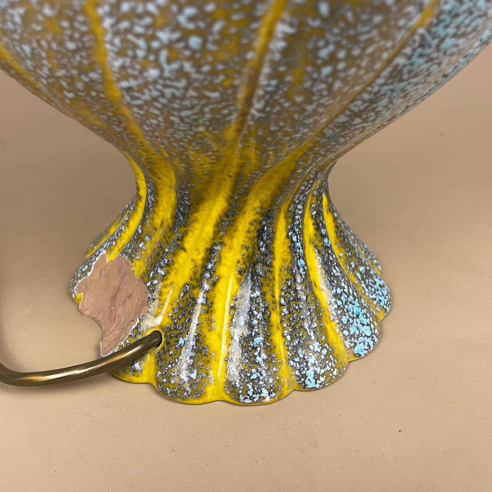 Lighting Large Vintage Ceramic Lamp Light Bedside Table Hand Painted Glaze Design Pattern Vase Yellow Blue Twisted Twist Pottery Handmade Studio Clay photo
