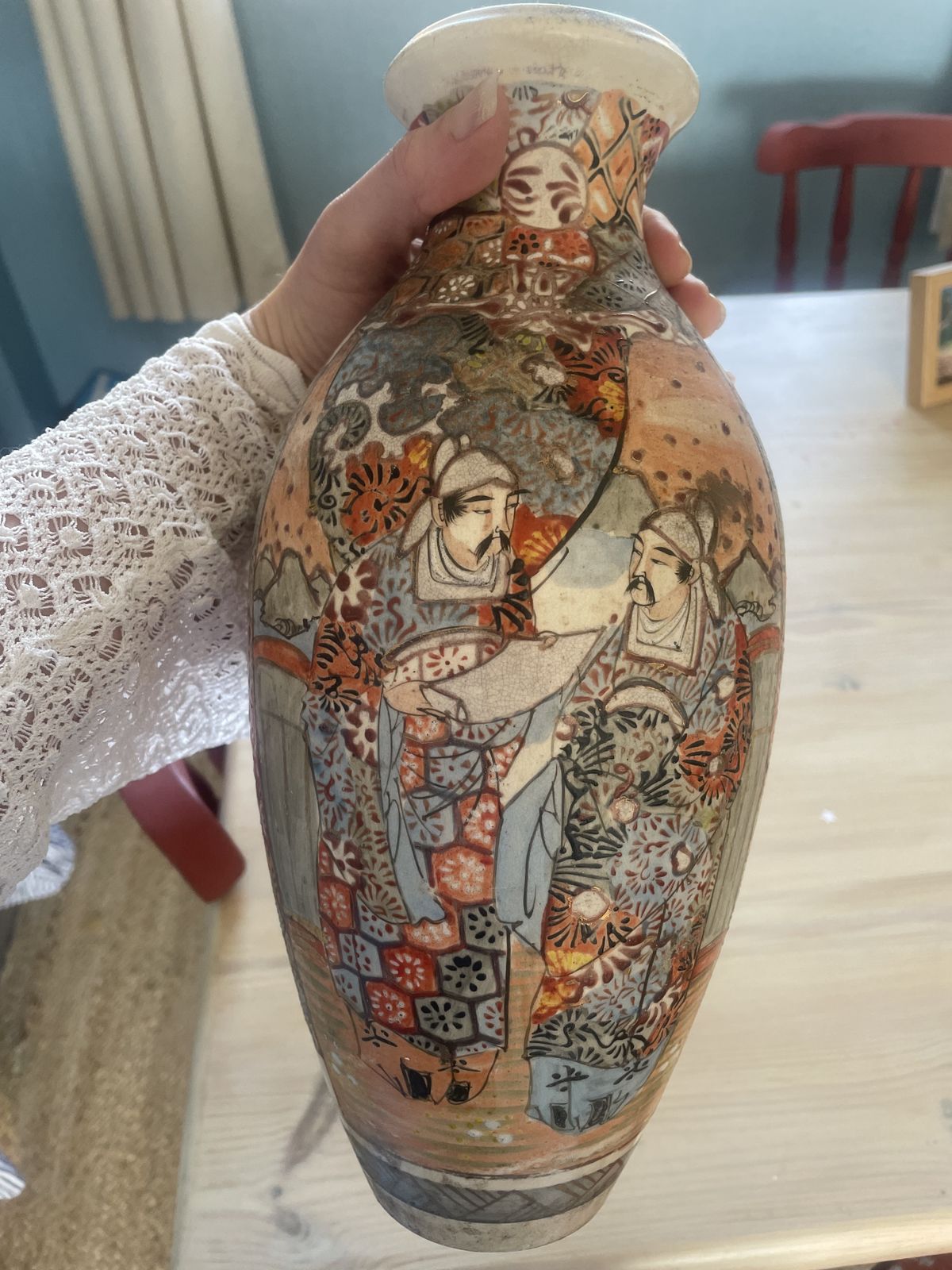 Pair Of Japanese Satsuma Hand Painted Vases – Decorative Oriental Figures