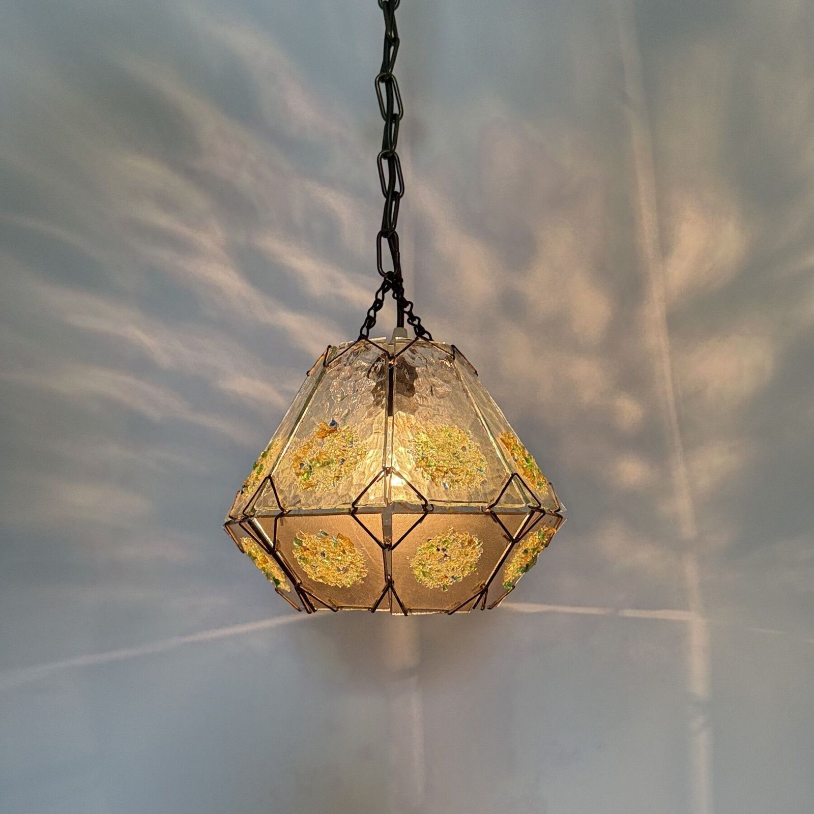 Brutalist Glass Hanging Lamp , 1970s photo for sale