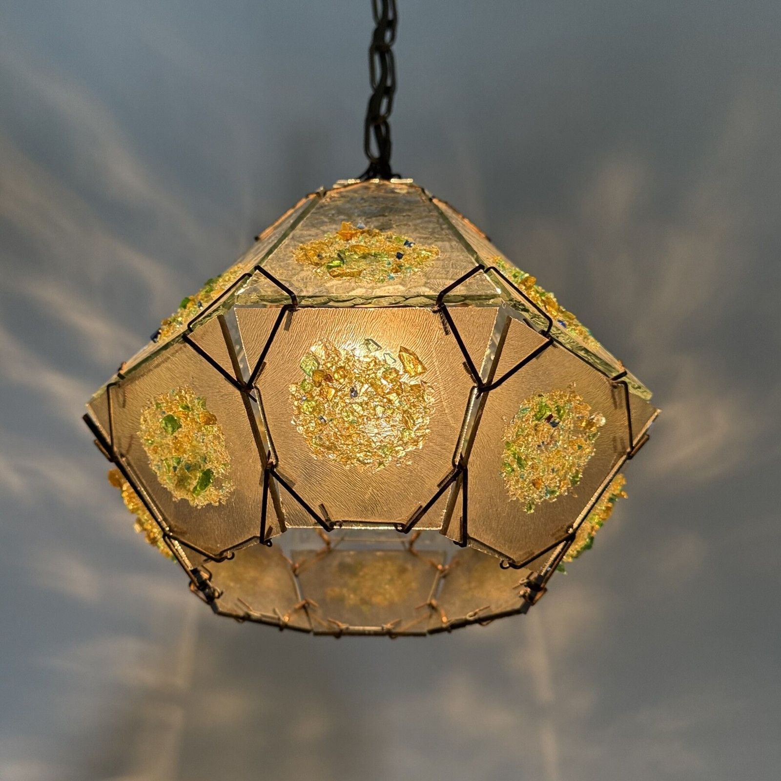 Brutalist Glass Hanging Lamp , 1970s photo buy