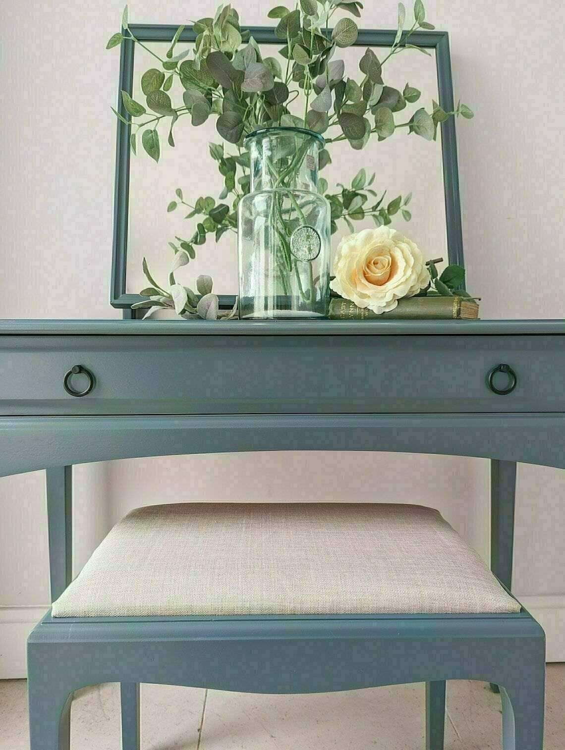 Spray Painted White Stag Small, Compact Dressing/Console Table With Mirror And Stool photo buy