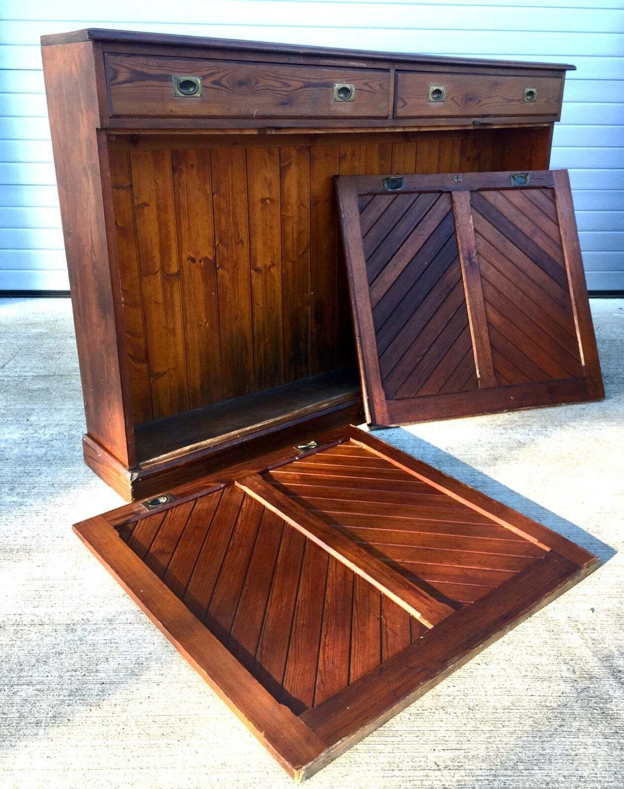 Antique Wooden Church Kneeler Storage Cupboard Large Sideboard Cabinet & Drawers photo vintage