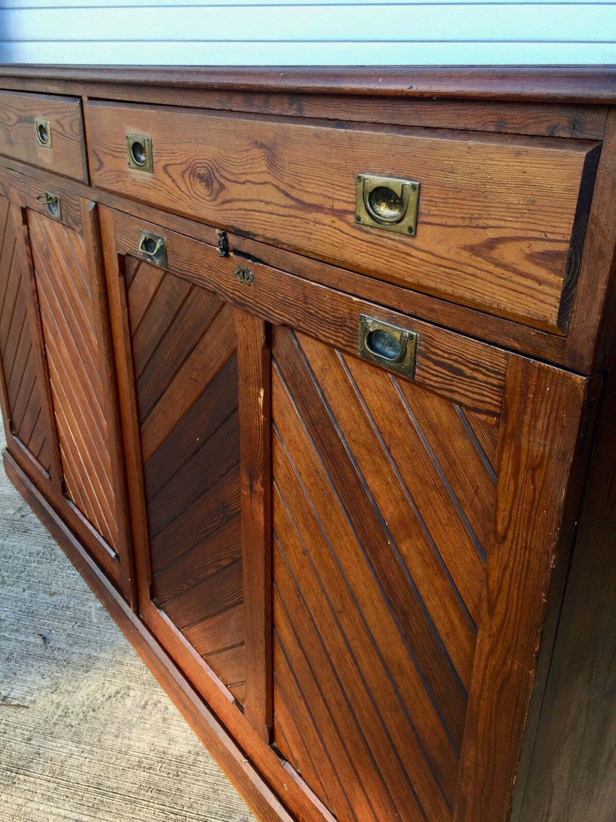 Furniture Antique Wooden Church Kneeler Storage Cupboard Large Sideboard Cabinet & Drawers photo