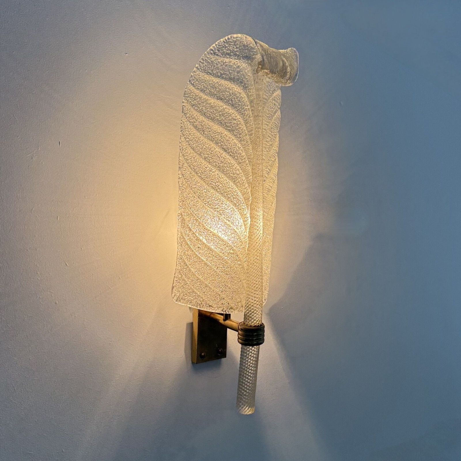 photo vintage Grote Barovier & Toso Wandlamp, Murano Glas, Bladmotief, Jaren 1970