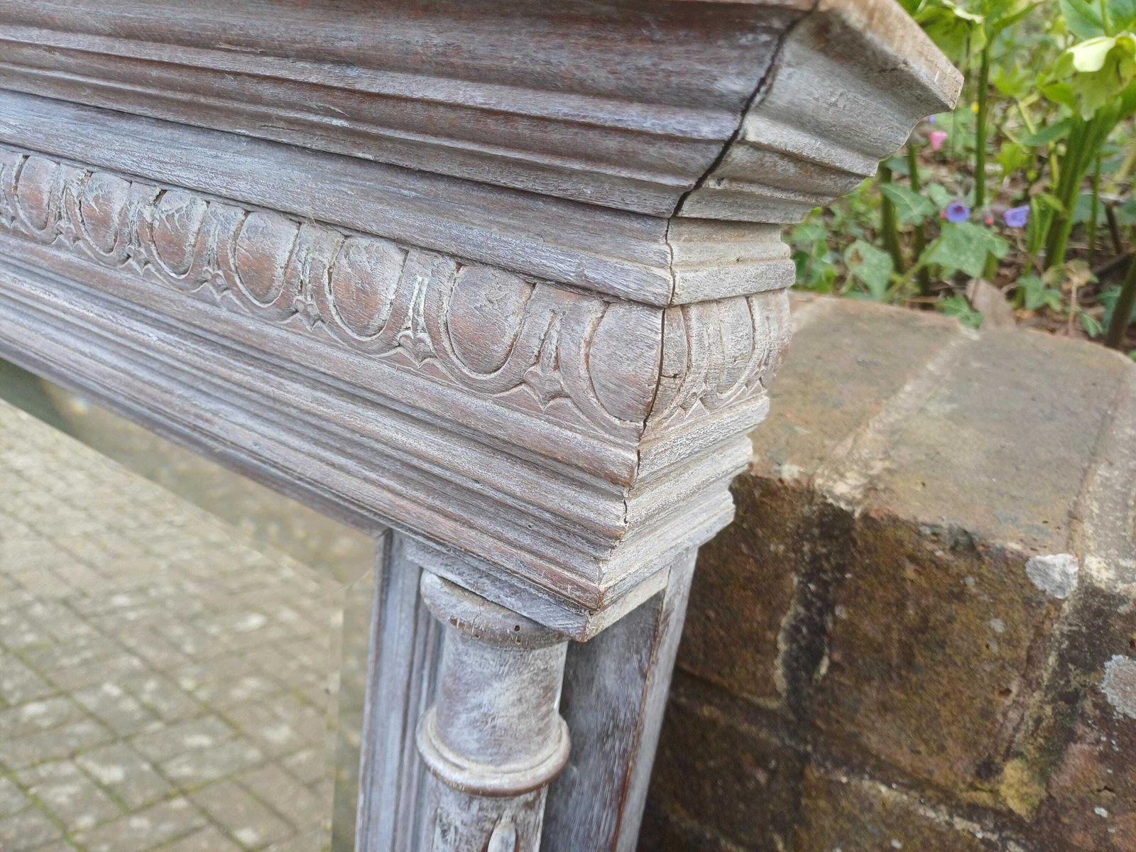 Antique French Fruitwood Mirror C1910 Ornate Carved Frame Bevelled Glass Rustic Wash Mantel Decorative Statement Piece photo Home Decor