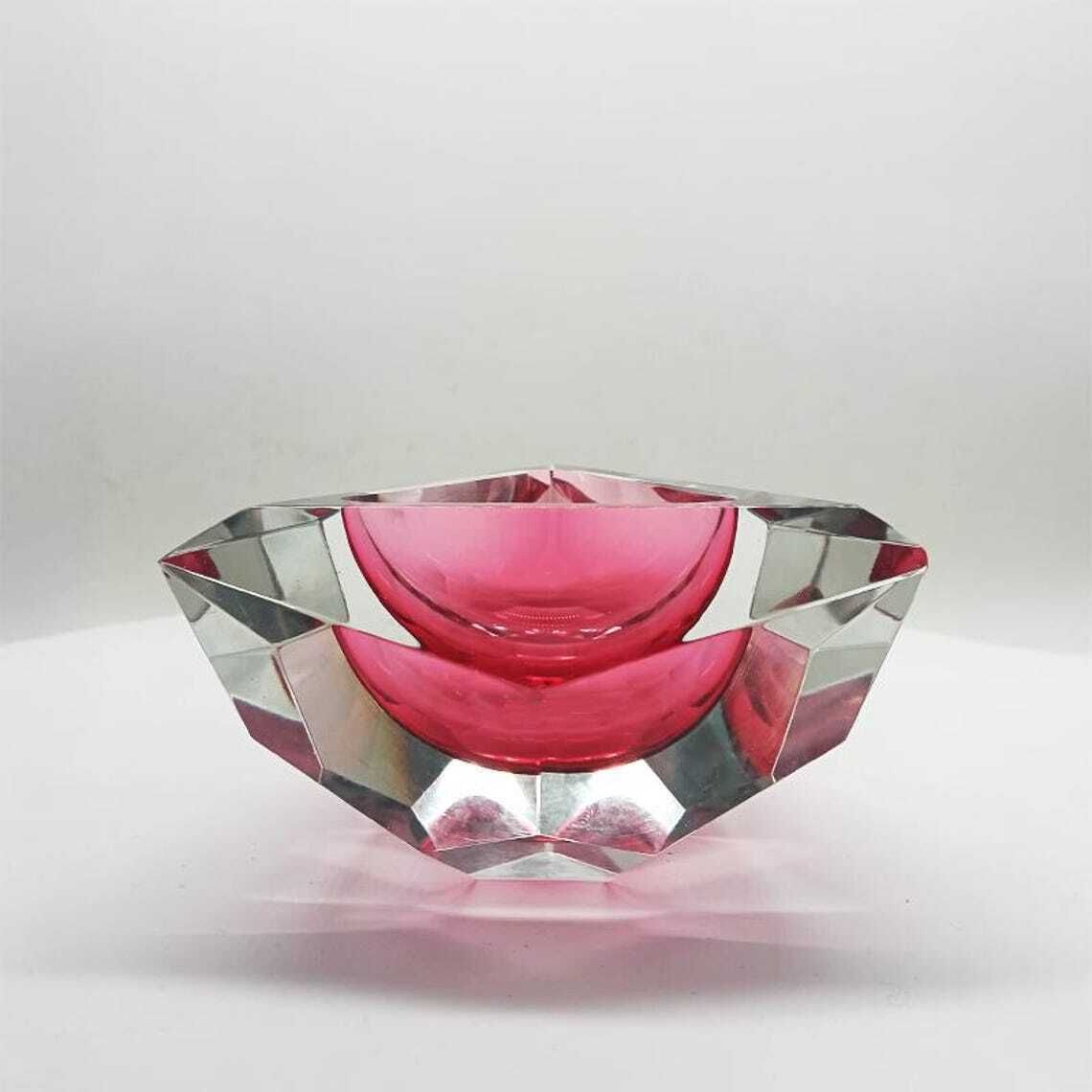 1960s Rare Pink Multifaceted Triangular Ashtray Or Catch All In Murano By Flavio Poli For Seguso. Made In Italy. photo furniture