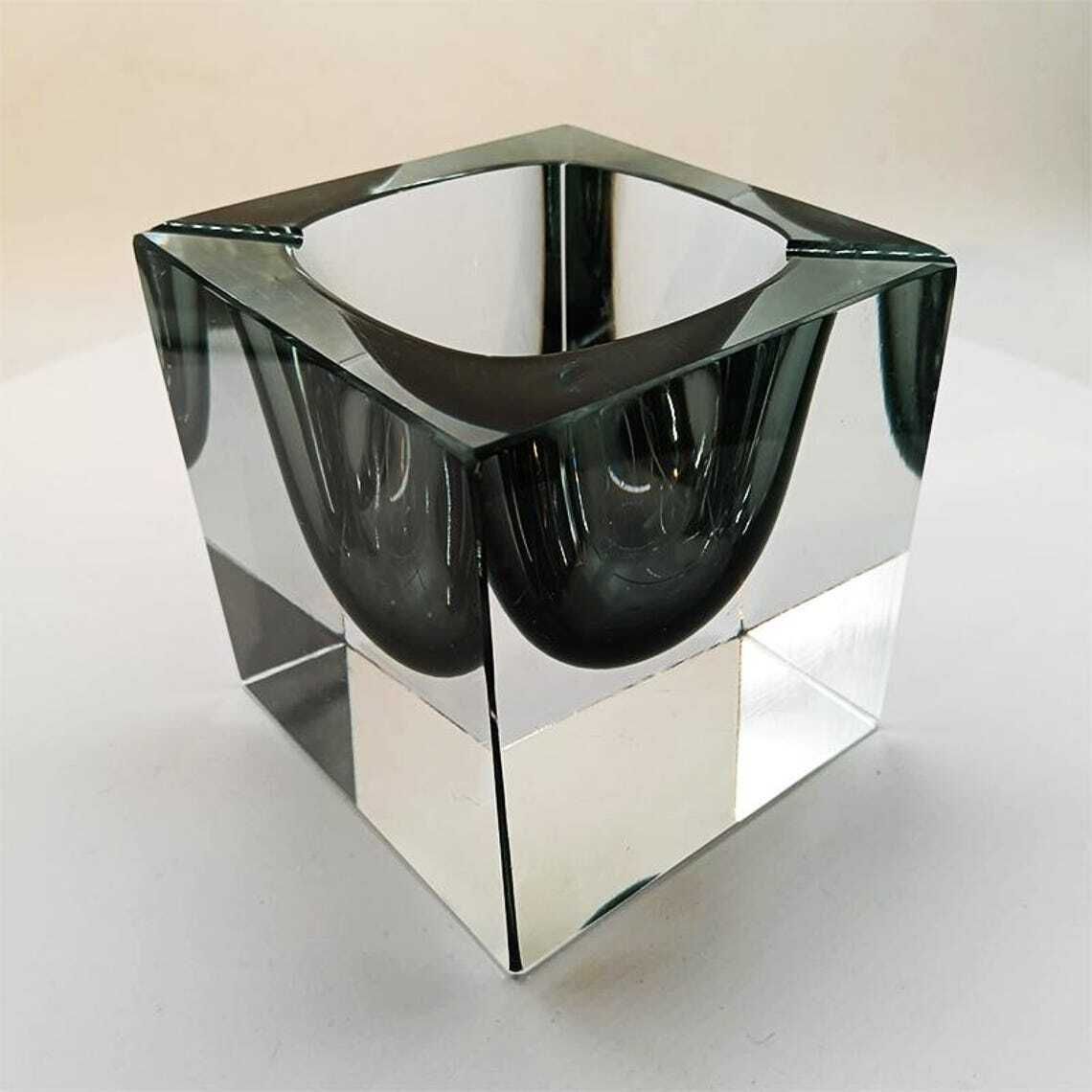 1960s Rare Big Cube Ashtray Or Catch All In Murano Glass By Flavio Poli For Seguso. photo for sale