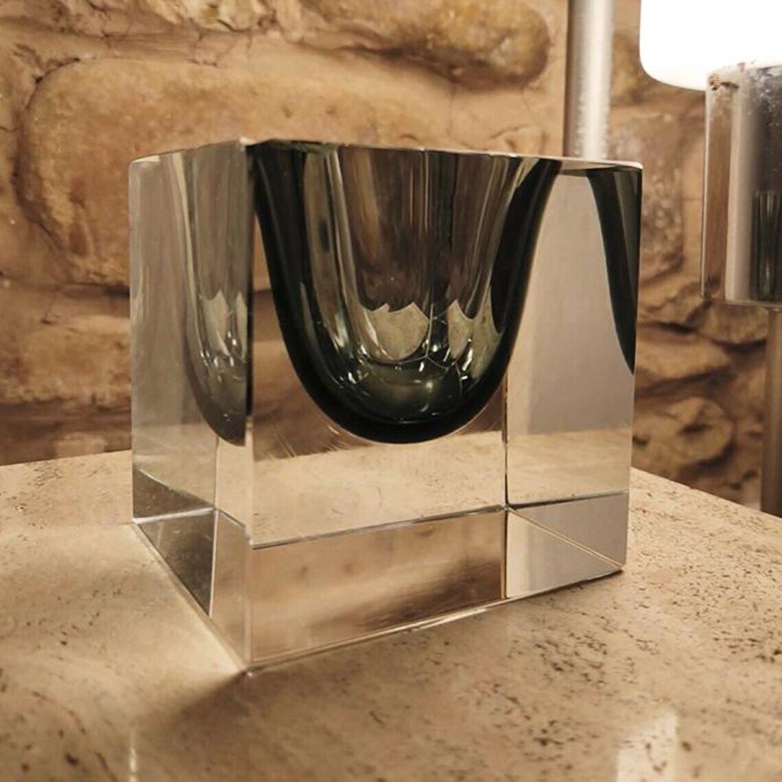 1960s Rare Big Cube Ashtray Or Catch All In Murano Glass By Flavio Poli For Seguso. photo 381.0