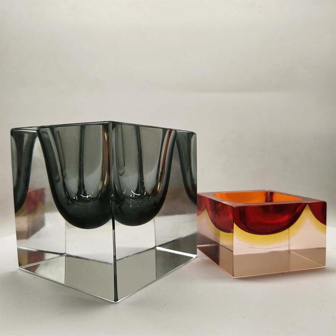 photo buy 1960s Rare Big Cube Ashtray Or Catch All In Murano Glass By Flavio Poli For Seguso.