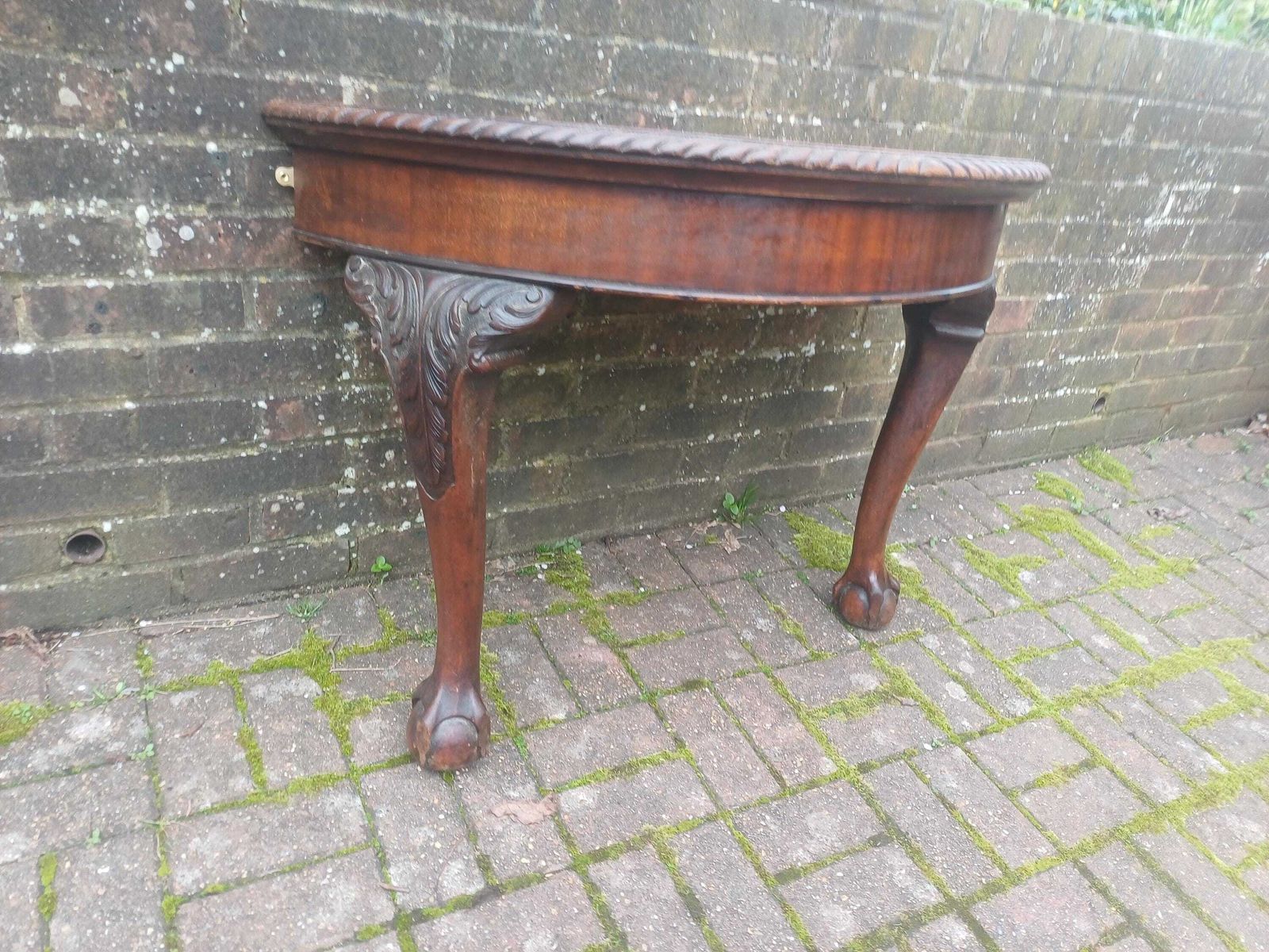 Furniture Late Victorian Carved Mahogany Demi Lune Side Table Vintage Table Antique Console photo